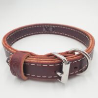 1" Burgundy Latigo Leather 2-Ply, Heavy Duty Working Collar, White Stitch, Stainless Steel Hardware, Neck Size 15-20"