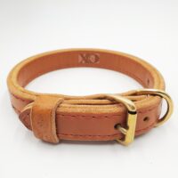 1" Tan Latigo Leather 2-Ply, Heavy Duty Working Collar, Red Stitch, Solid Brass Hardware, Neck Size 15-20"