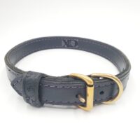 1" Black Latigo Leather 2-Ply, Heavy Duty Working Collar, Purple Stitch, Solid Brass Hardware, Neck Size 18-23"