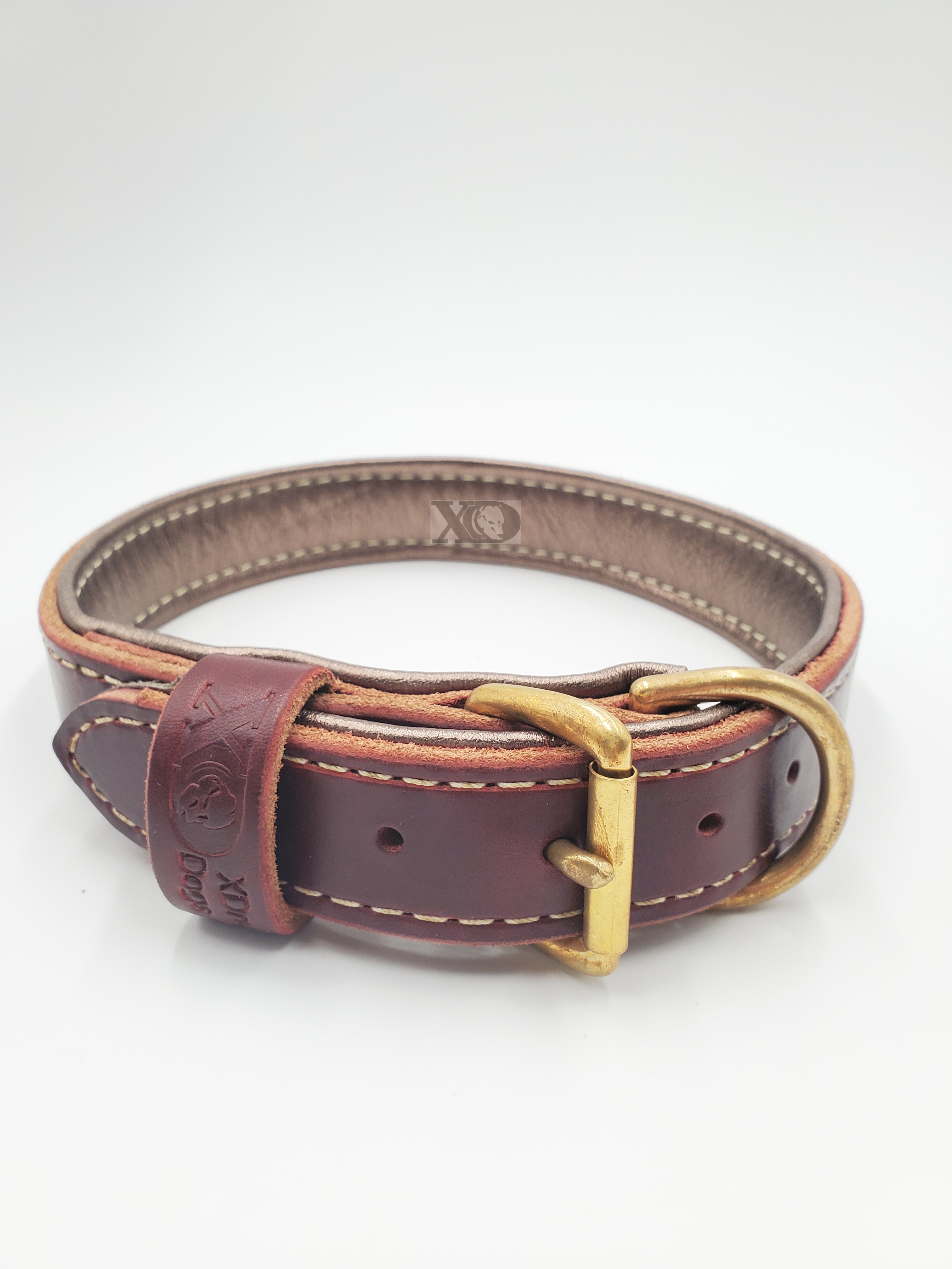 1.5″ Burgundy Latigo Leather Collar, Lined with Pewter Deerskin, Grey ...