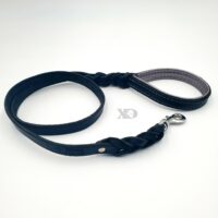 3/4" Braided Black Latigo Leather Lead, Lined with Silver Deerskin, Black Stitch, Stainless Steel Hardware, 4ft