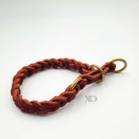 Braided Burgundy Latigo Leather Choker/Slip Collar, Solid Brass Hardware