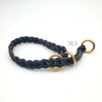 Braided Black Latigo Leather Choker/Slip Collar, Solid Brass Hardware