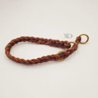 Braided Brown Latigo Leather Choker/Slip Collar, Solid Brass Hardware