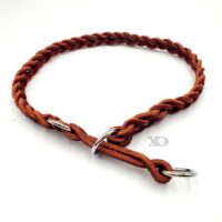 Braided Burgundy Latigo Leather Choker/Slip Collar, Stainless Steel Hardware