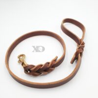 3/4" Brown Braided Latigo Leather OB Lead, Solid Brass Hardware, 3ft Length