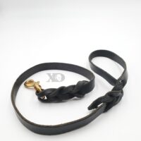 3/4" Black Braided Latigo Leather Flex Lead, Solid Brass Hardware, 3ft Length