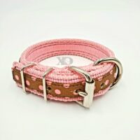 1" Wide Collar, Pink with Polka Dots Brown Stripe, Neck Size 10-14"