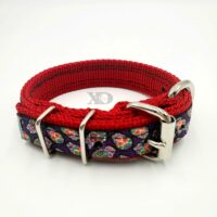 1" Wide Collar, Dark Red with Sugar Skull Stripe, Neck Size 10-14"