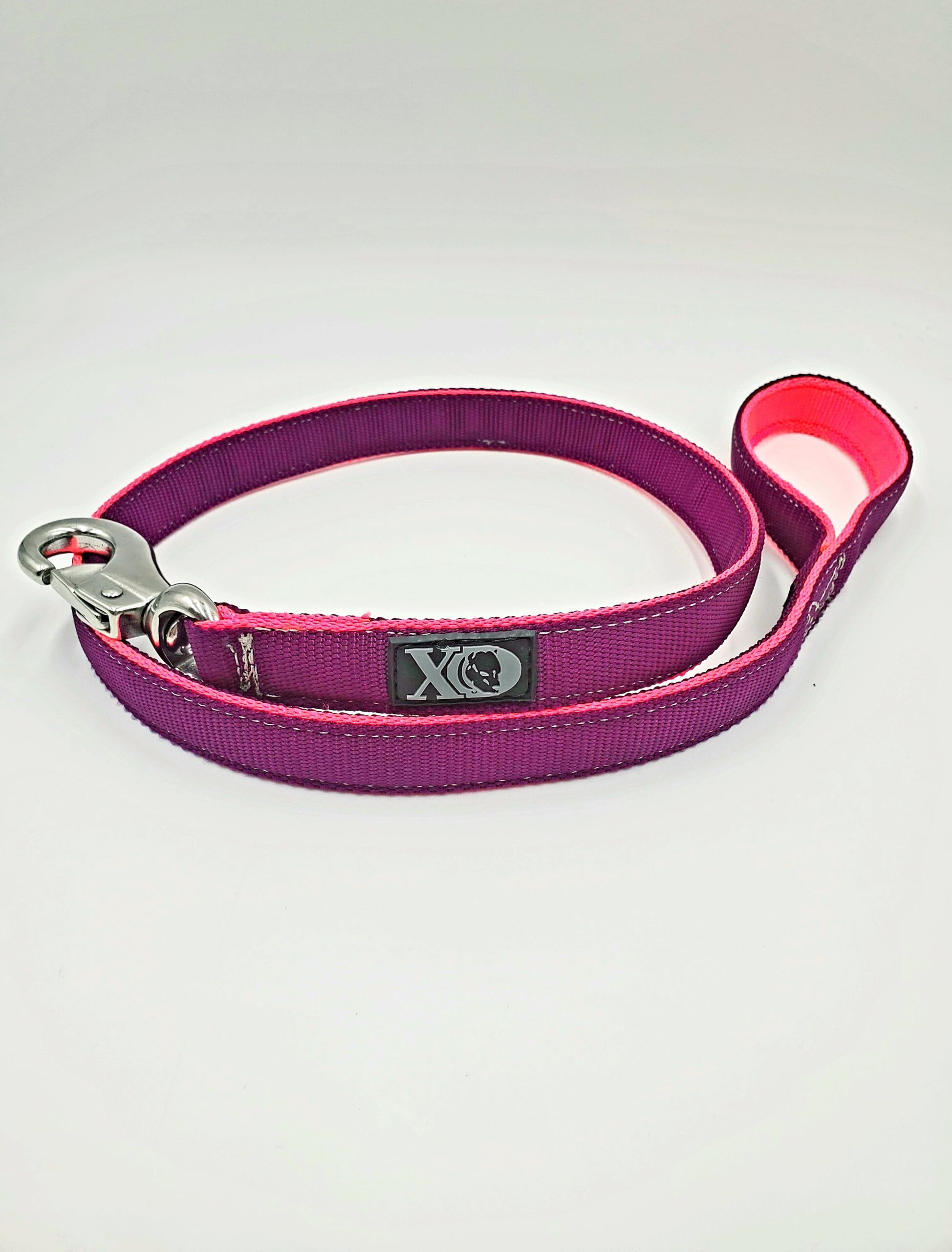 4 Ft. Nylon Lead - Purple Outer, Hot Pink Inner, Grey Thread, Stainless Steel Bullsnap