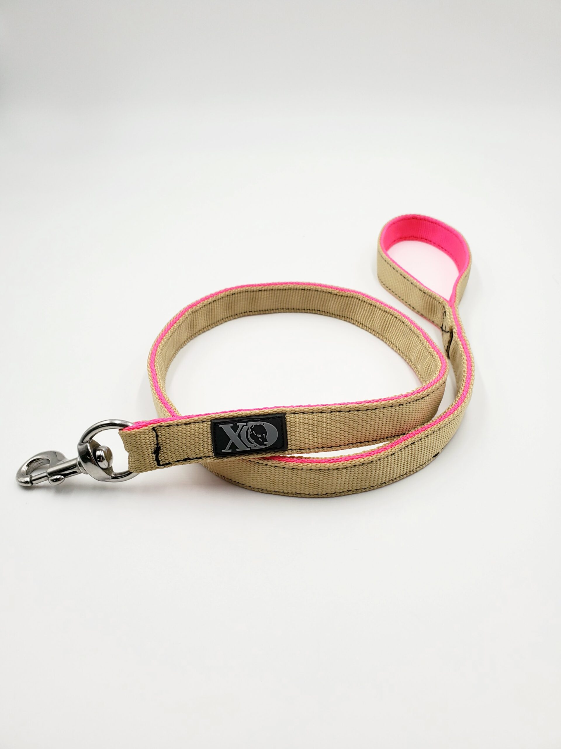4 Ft. Nylon Lead - Tan Outer, Hot Pink Inner, Black Thread, Stainless Steel
