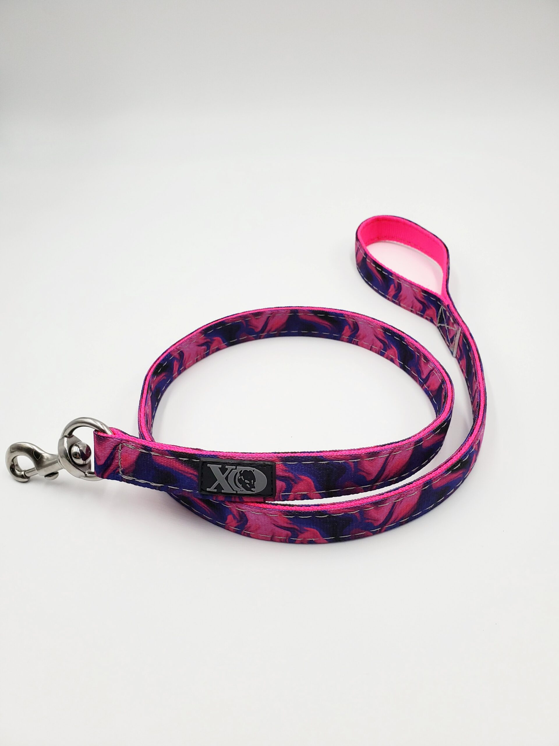 4 Ft. Nylon Lead - Liquid Pink Outer, Hot Pink Inner, Grey Thread, Stainless Steel Hardware