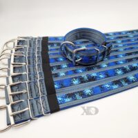 2" Wide Kennel Pack, Grey Seat Belt Outer, Pacific Blue Inner, Digital Camo Blue Stripe, Black Stitch, Size 16-21"