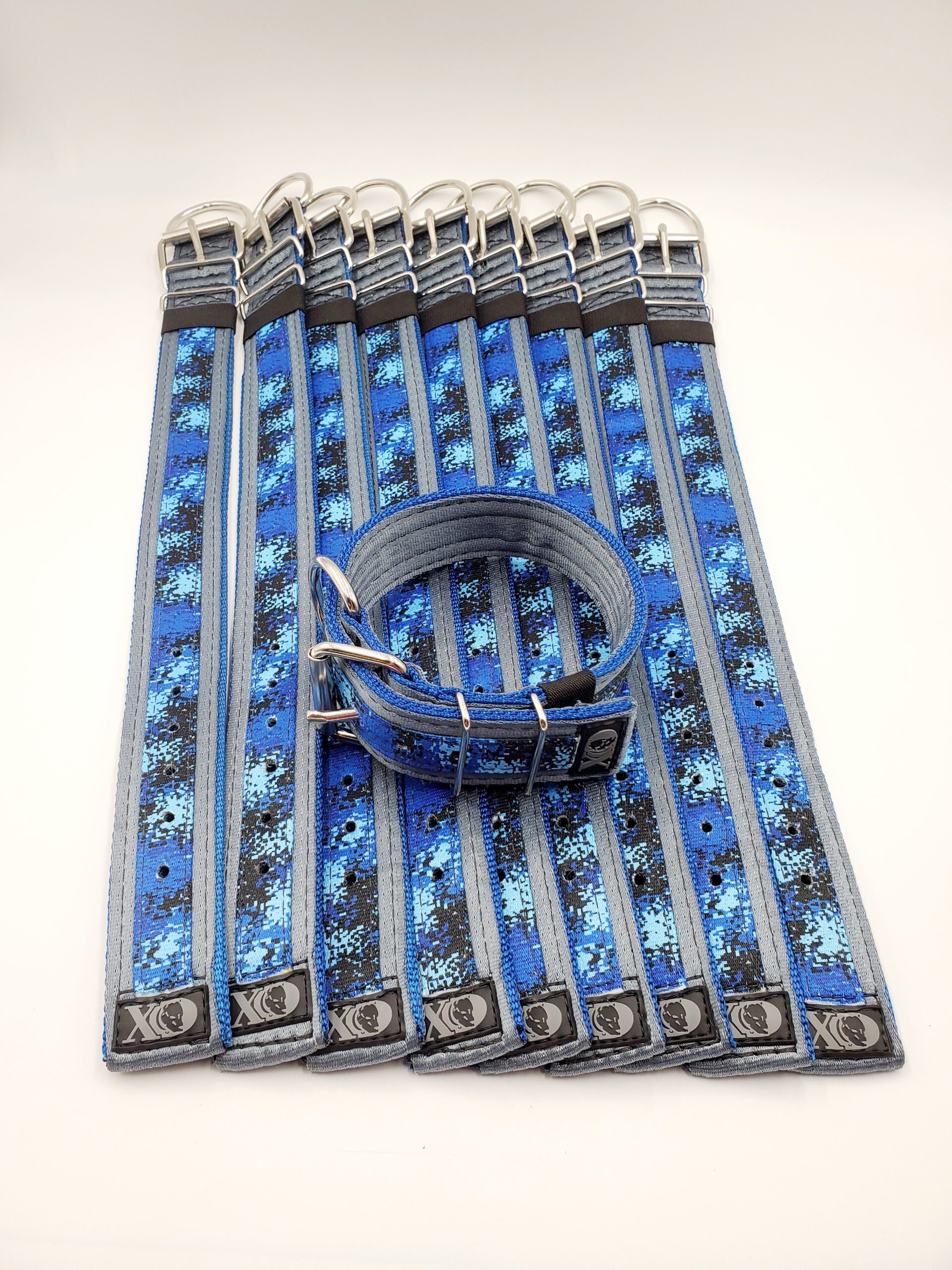 2" Wide Kennel Pack, Grey Seat Belt Outer, Pacific Blue Inner, Digital Camo Blue Stripe, Black Stitch, Size 16-21" - Image 3