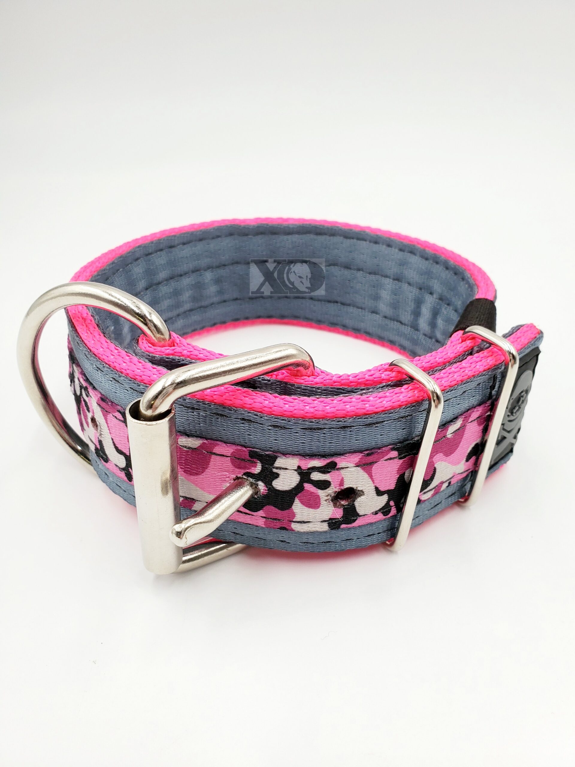 2" Wide Kennel Pack, Grey Seat Belt Outer, Hot Pink Inner, OP Camo Pink Stripe, Black Stitch, Size 14-19" - Image 2
