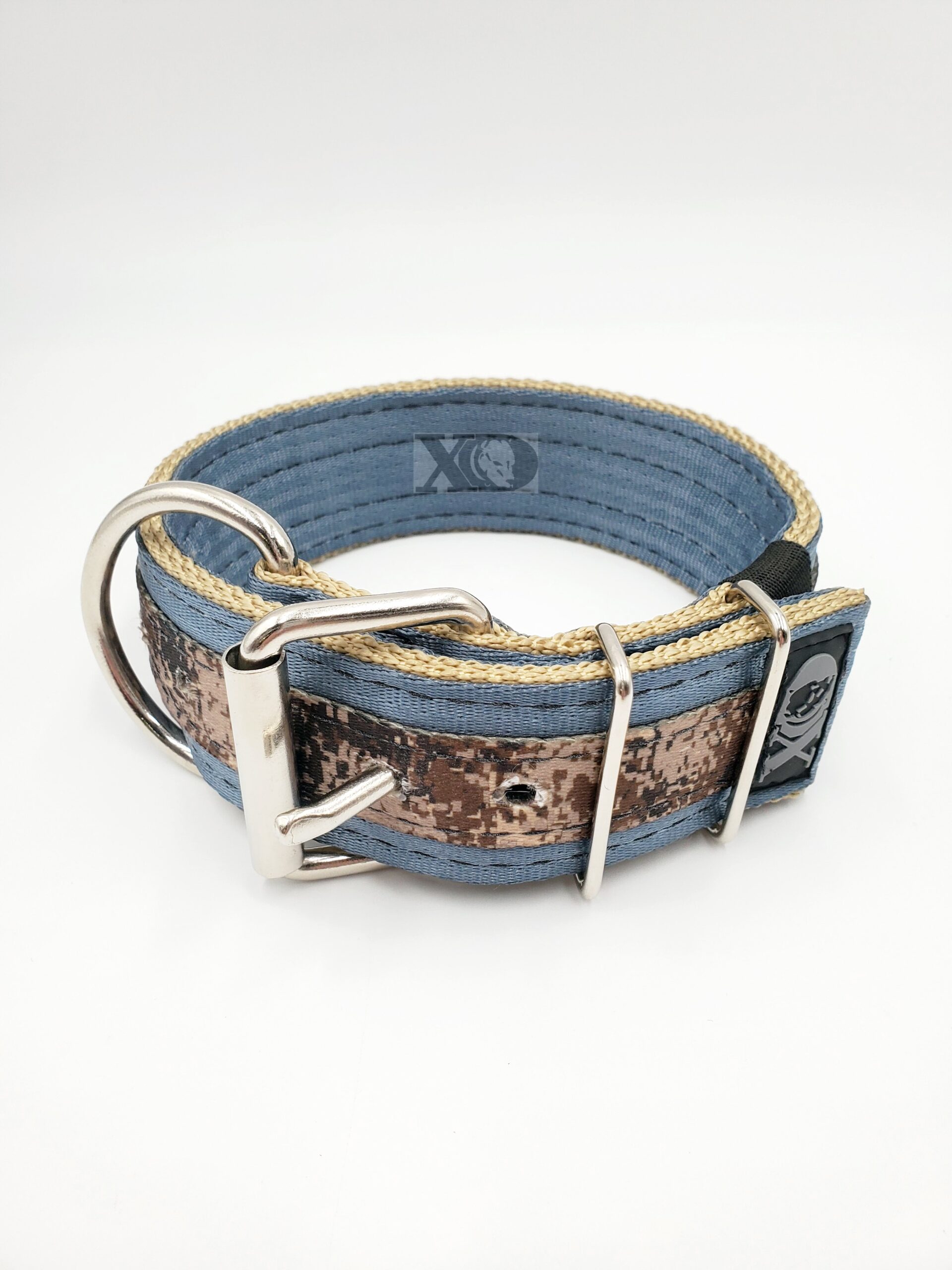 2" Wide Kennel Pack, Grey Seat Belt Outer, Tan Inner Digital Camo Desert Stripe, Black Stitch, Size 15-20" - Image 2